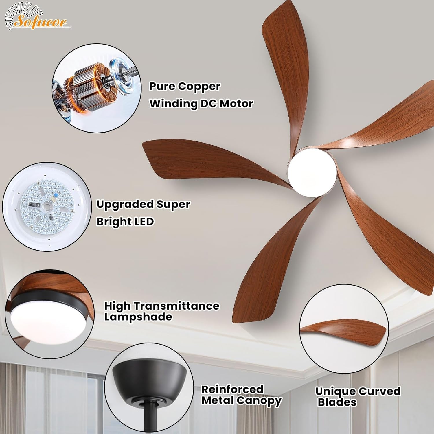 52 Inch Smart Ceiling Fan Three Color Lighting Remote