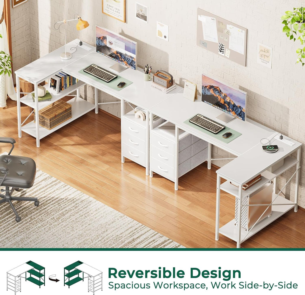 47 Inch L Shaped Desk With Power Outlets For Home Office
