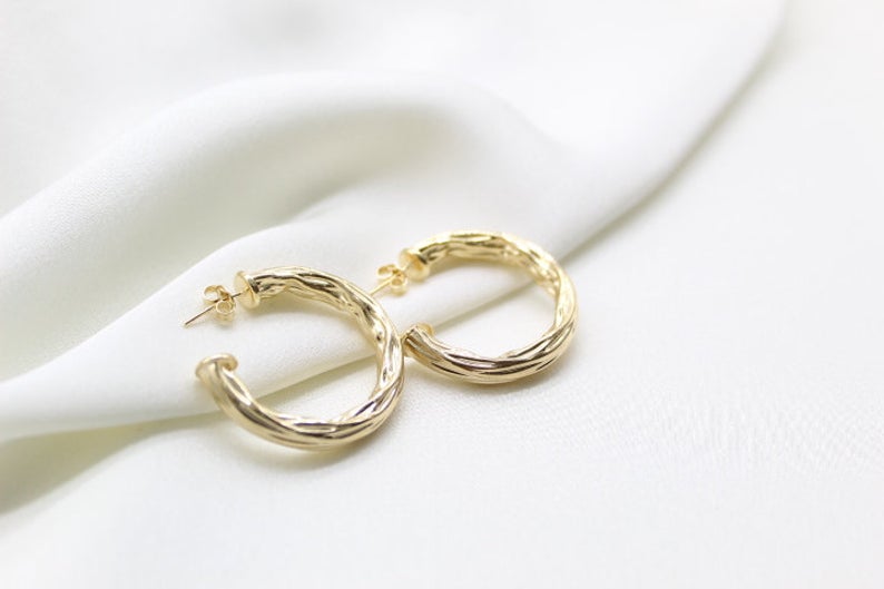 Medium Thick Hammered Hoops, Small, Medium or Large (K10-12)