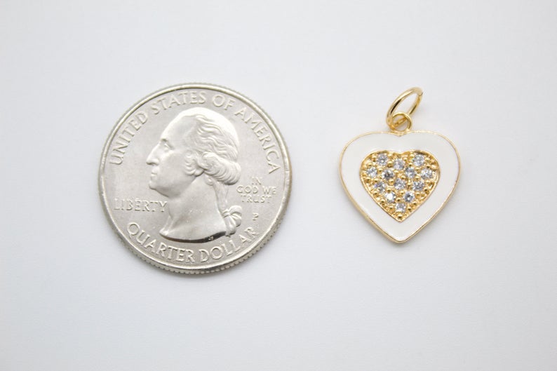 Dainty 18k Gold Fill Purple Blue Teal White Heart Charm CZ Micro Pave Heart