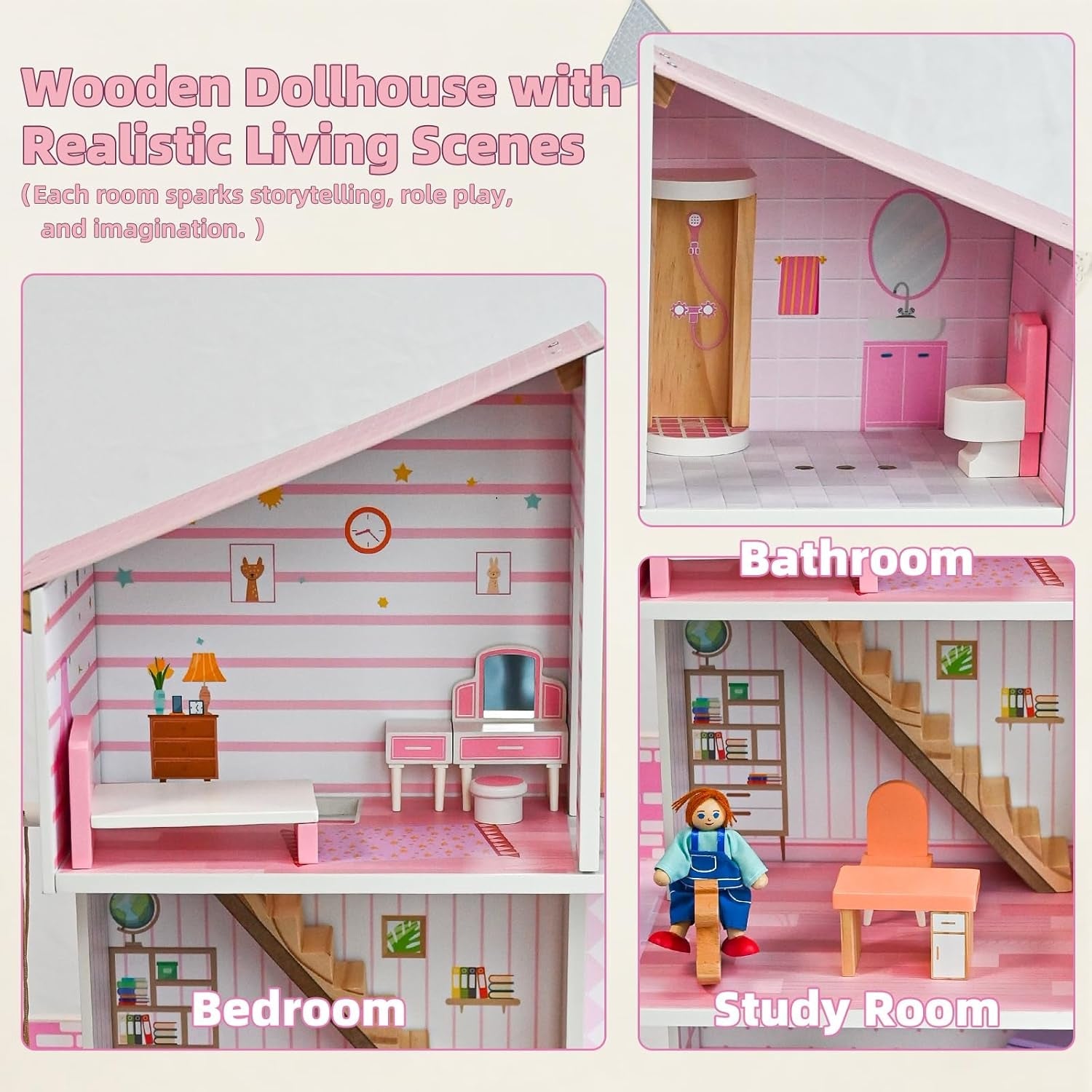 Wooden Dolls House Villa Style Premium Furnishings