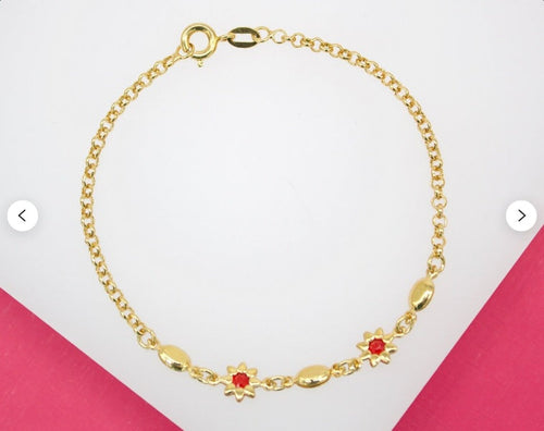18K Gold Filled Dainty Flower Cz stone Rolo Bracelet-1