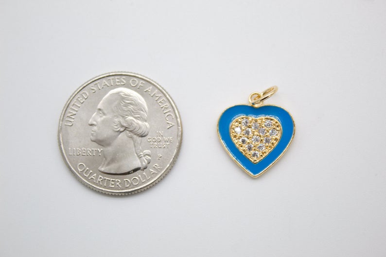 Dainty 18k Gold Fill Purple Blue Teal White Heart Charm CZ Micro Pave Heart