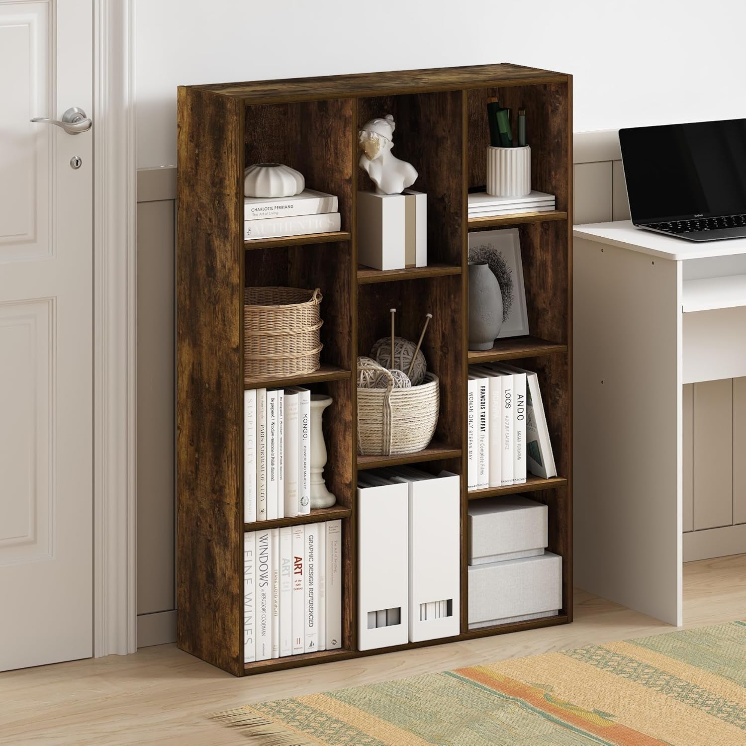Luder 11-Cube Amber Pine Bookcase For Living Room Storage