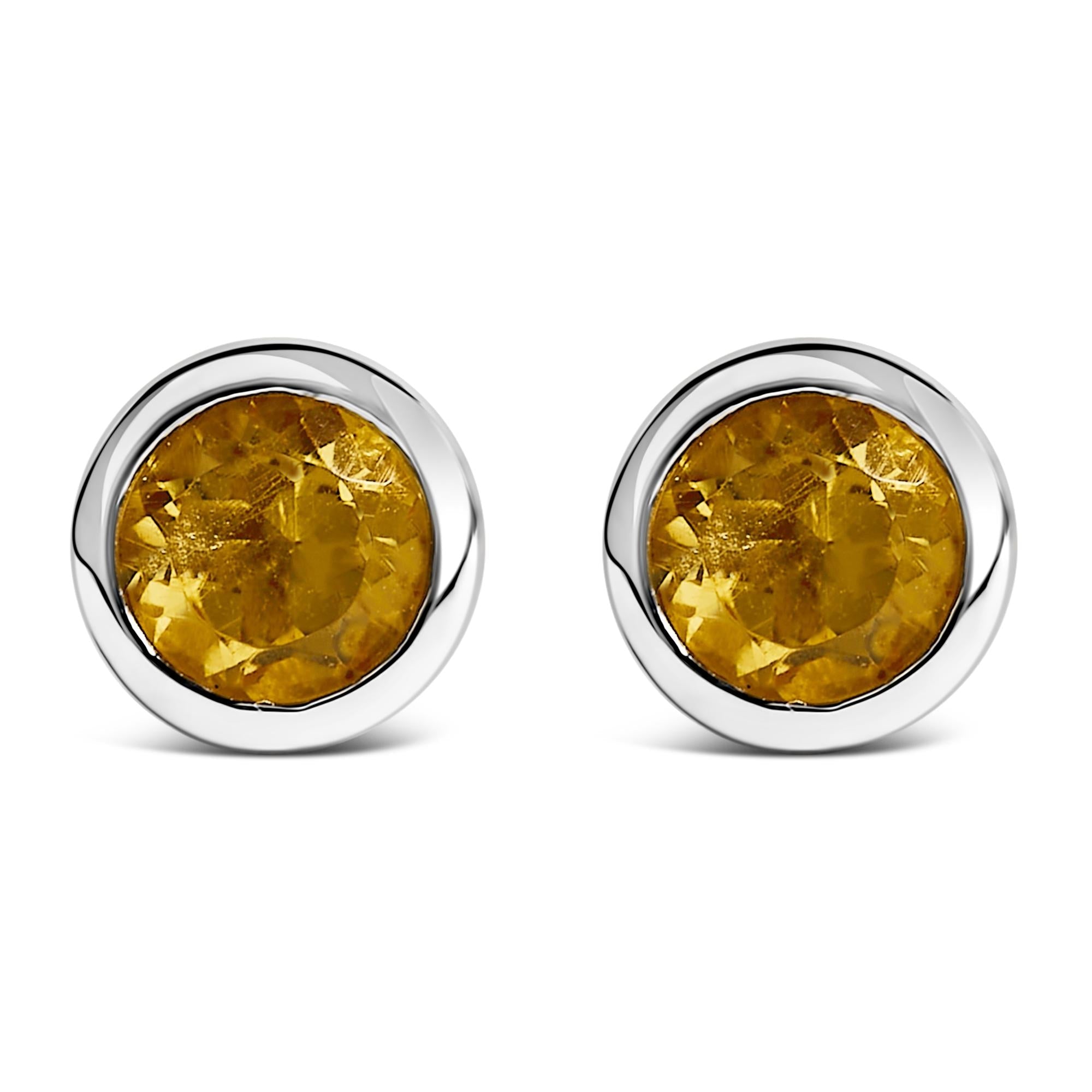 .925 Sterling Silver 6MM Bezel Set Created Gemstone Solitaire Stud Earrings