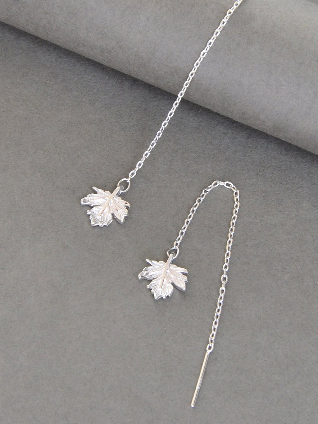 Minimalist Silver Tassel Maple Leaf Long Chain Threader Dangle Earrings Ear Line