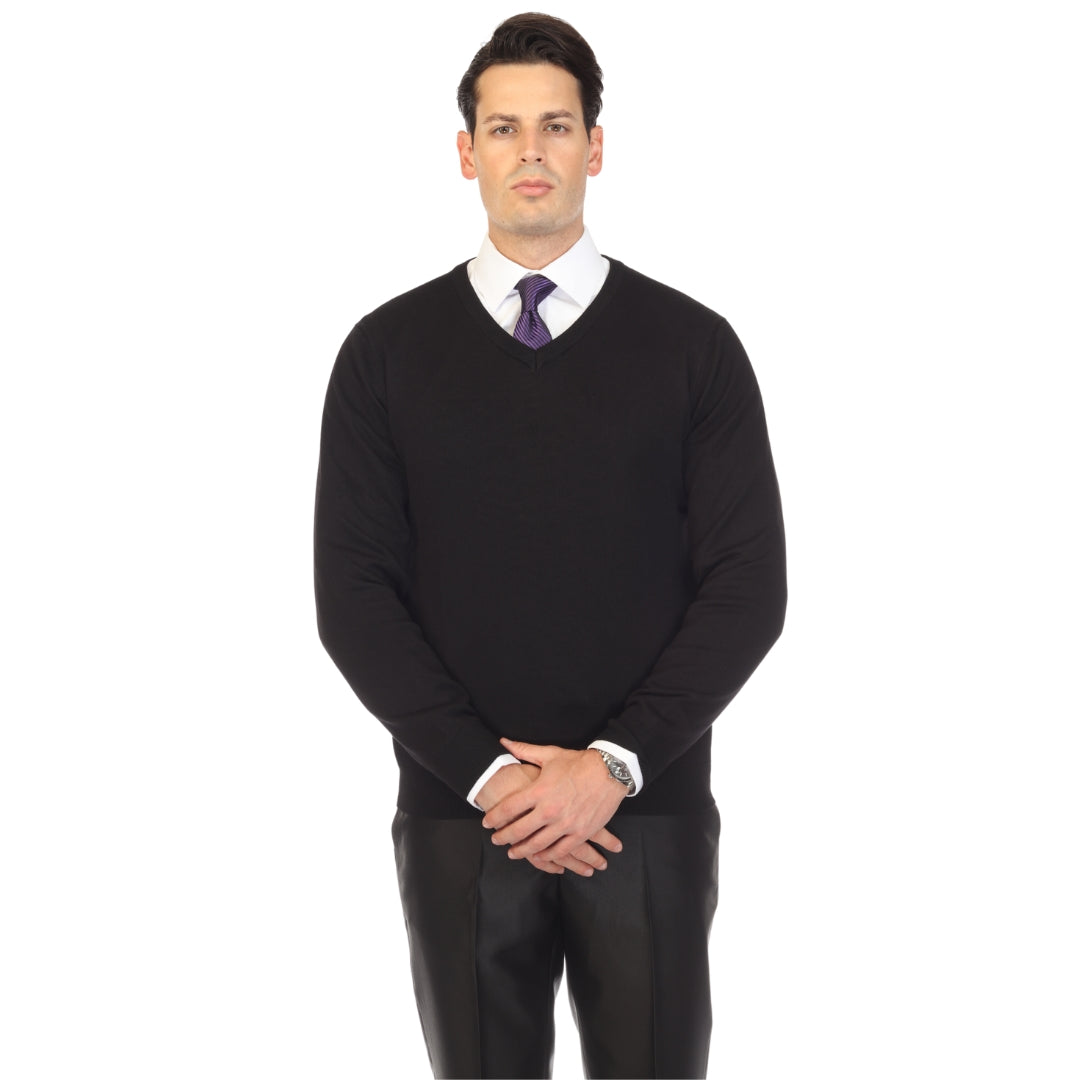 Sam Jacobi Men's Pullover Black Knitted Sweater V-neck Stylish Knitwear Long Sleeve Casual Slim Fit-4