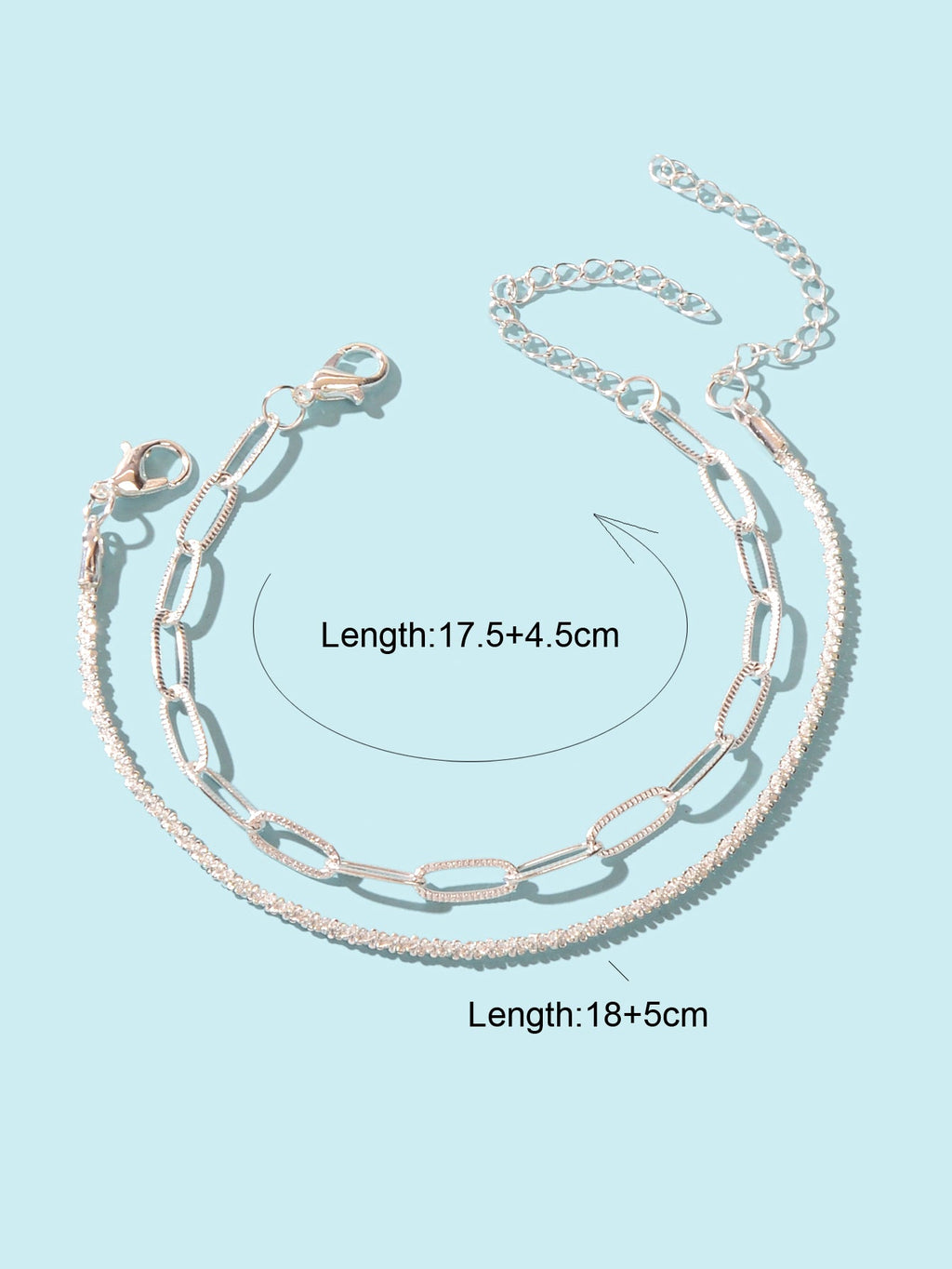 2 pcs Layered Initial Silver Link Chain Bracelets Women Girls Hand Accessories