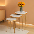 Three Piece Round Nesting End Tables With Marble Gold Legs