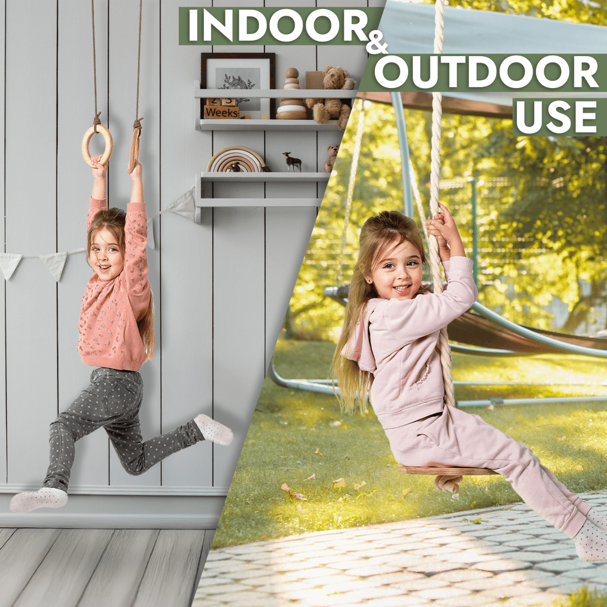 3in1 Swing & Climbing Set: Rope Ladder, Gym Rings & Disc Swing-3