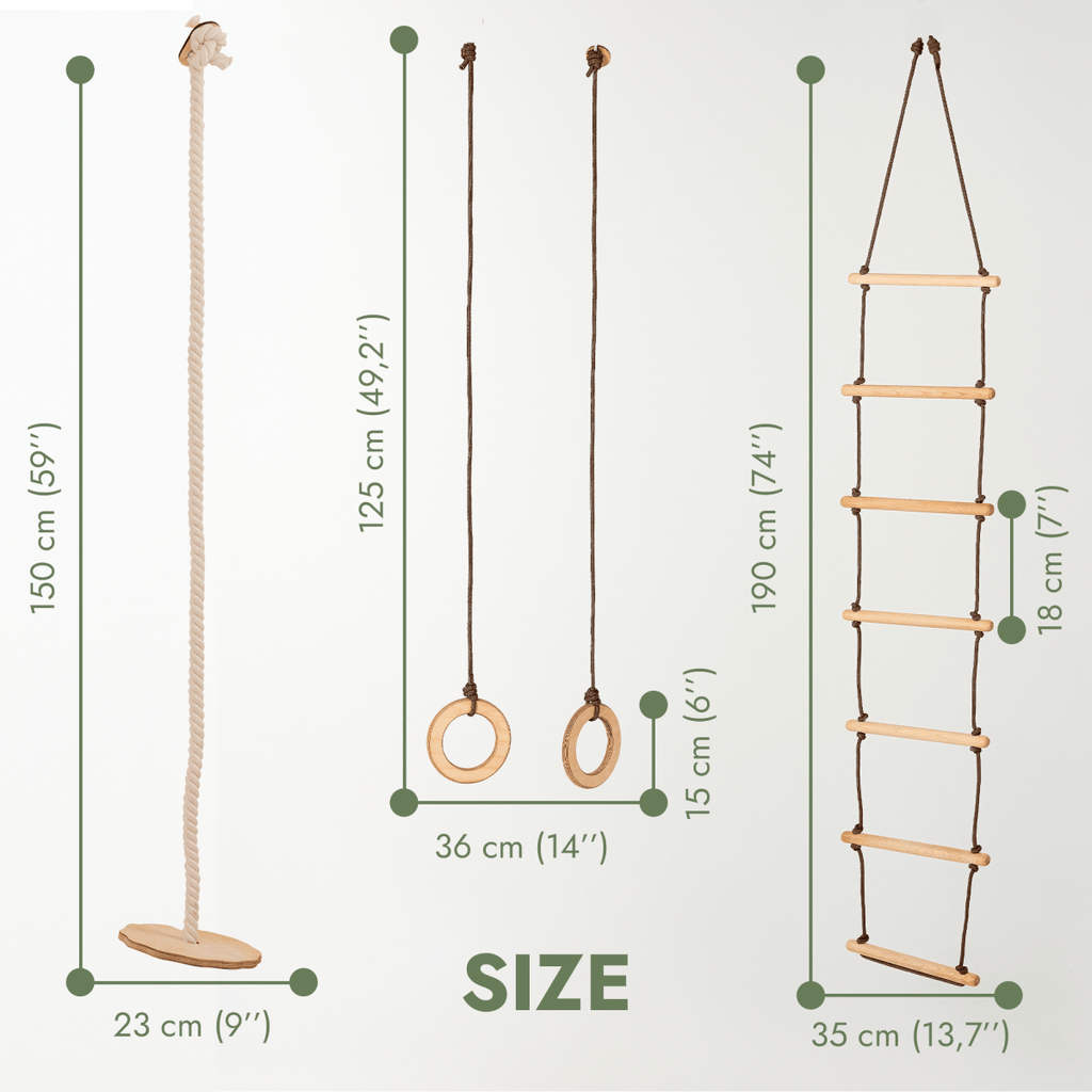 3in1 Swing & Climbing Set: Rope Ladder, Gym Rings & Disc Swing-1