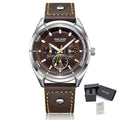 MEGIR Fashion Quartz Chronograph Watch for Men Leather Strap Military Sport Wristwatch Waterproof 24-hour Week Date Clock 2072