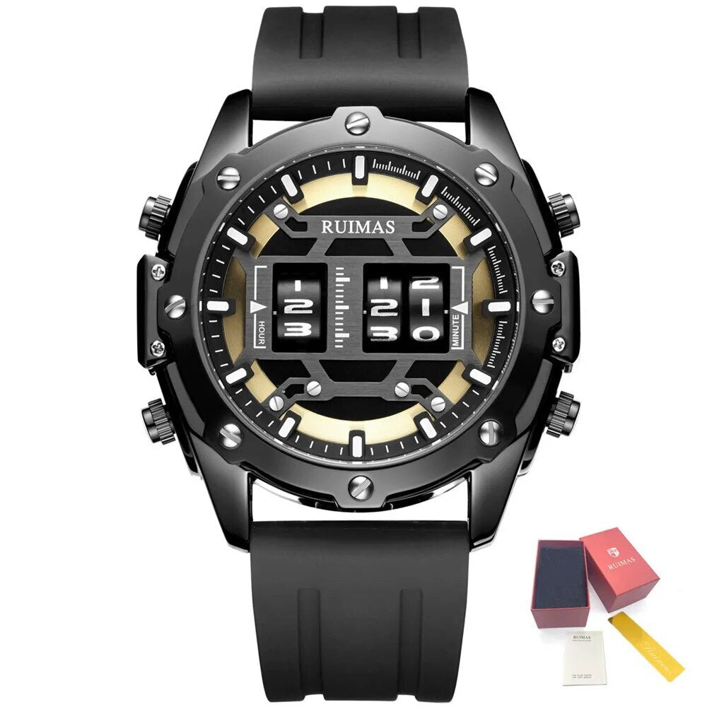 RUIMAS Mens Watches Roller Pointer Sports Quartz WristWatch Fashion  Luxury Silicone Strap Waterproof Relogio Masculino 553