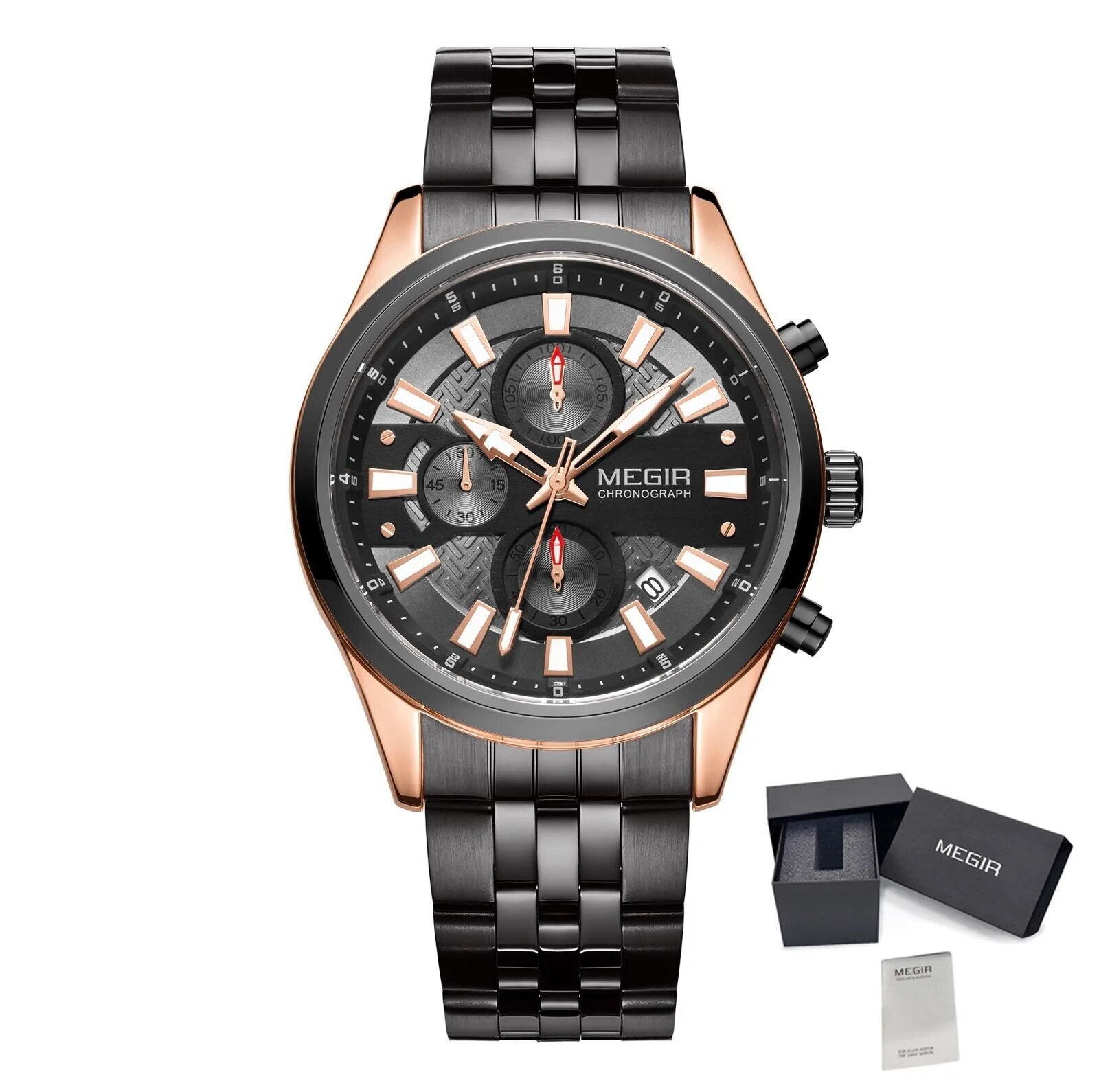MEGIR Fashion Men Watches Luxury Business Wristwatch Stainless Steel Quartz Watch Calendar Luminous Man Clock Relogio Masculino 2154