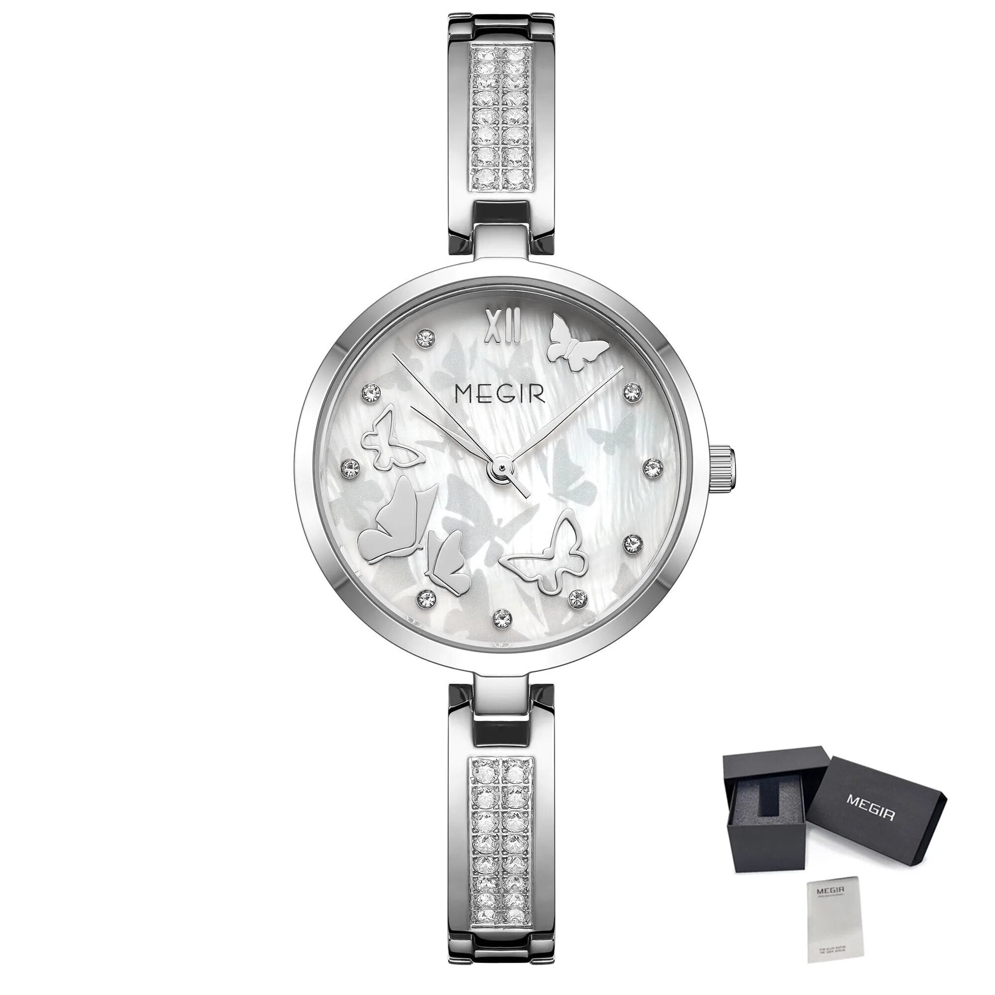 MEGIR Watch for Women Luxury Diamond Ladies Quartz Wristwatches Steel Women Bracelet Watches Female Dress Clock Relogio Feminino 7018