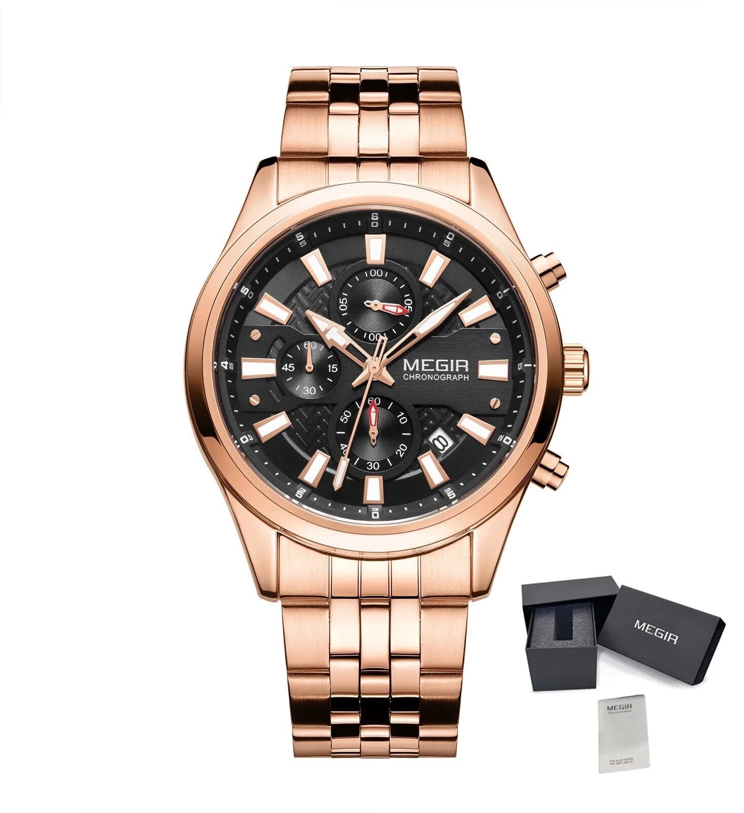 MEGIR Fashion Men Watches Luxury Business Wristwatch Stainless Steel Quartz Watch Calendar Luminous Man Clock Relogio Masculino 2154