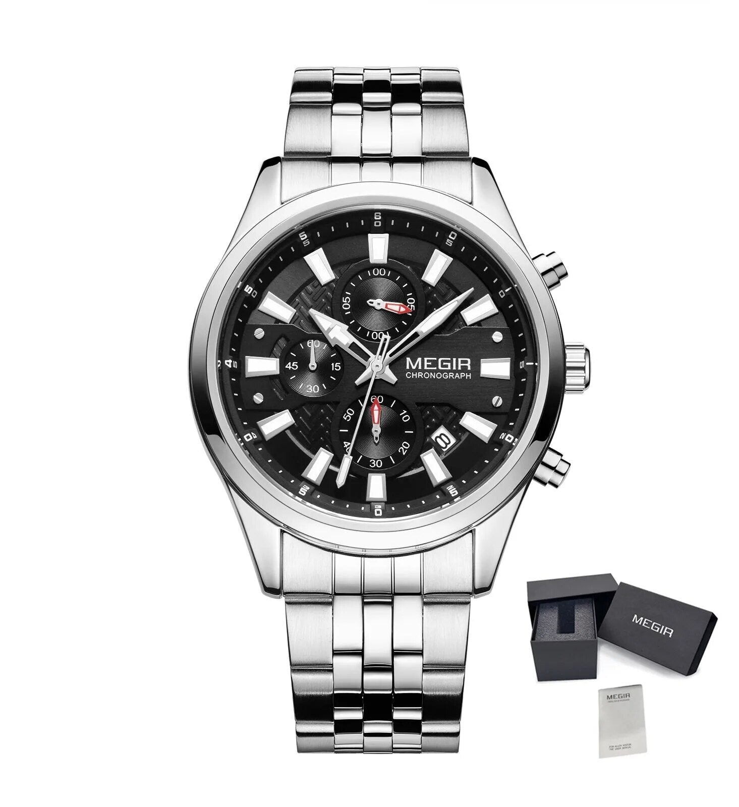 MEGIR Fashion Men Watches Luxury Business Wristwatch Stainless Steel Quartz Watch Calendar Luminous Man Clock Relogio Masculino 2154
