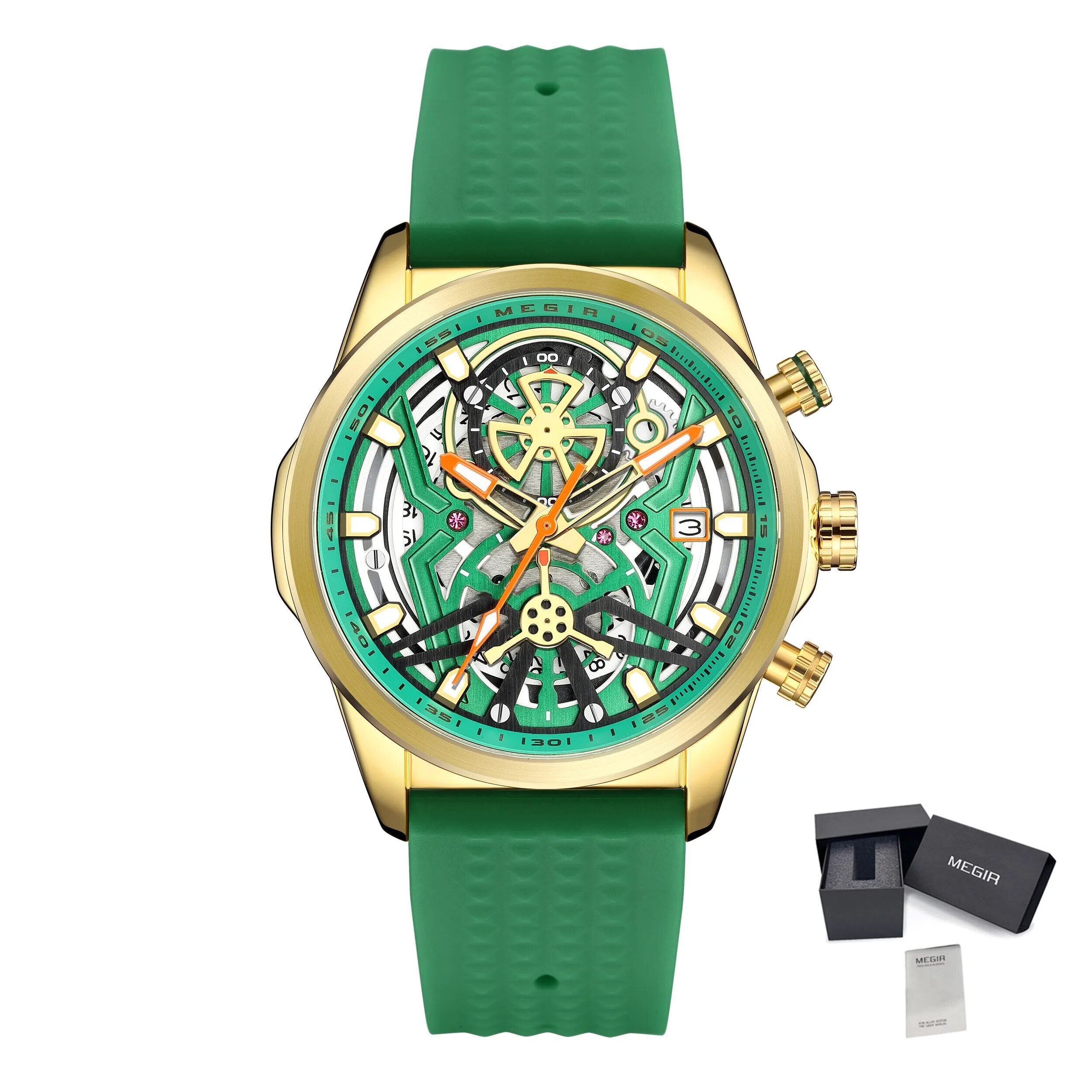 MEGIR Men's Watch Chronograph Fashion Quartz Wristwatch Waterproof Luminous Sports Military Watches Clock with Auto Date 2235