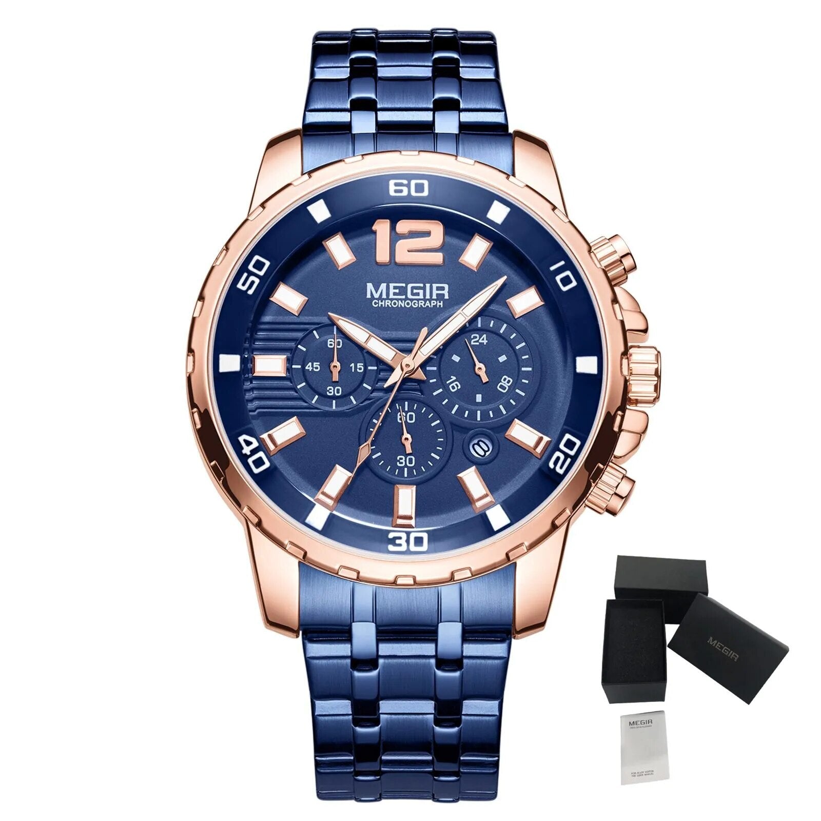 MEGIR Stainless Steel Business Watches for Men Luxury Quartz Casual Wristwatch Luminous Waterproof Date Clock Chronograph 2068