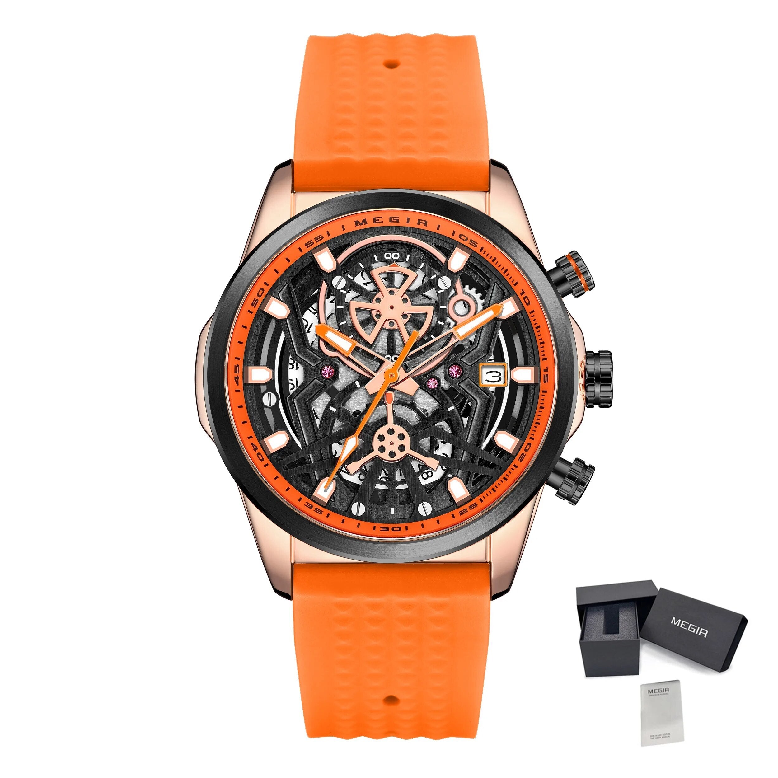 MEGIR Men's Watch Chronograph Fashion Quartz Wristwatch Waterproof Luminous Sports Military Watches Clock with Auto Date 2235