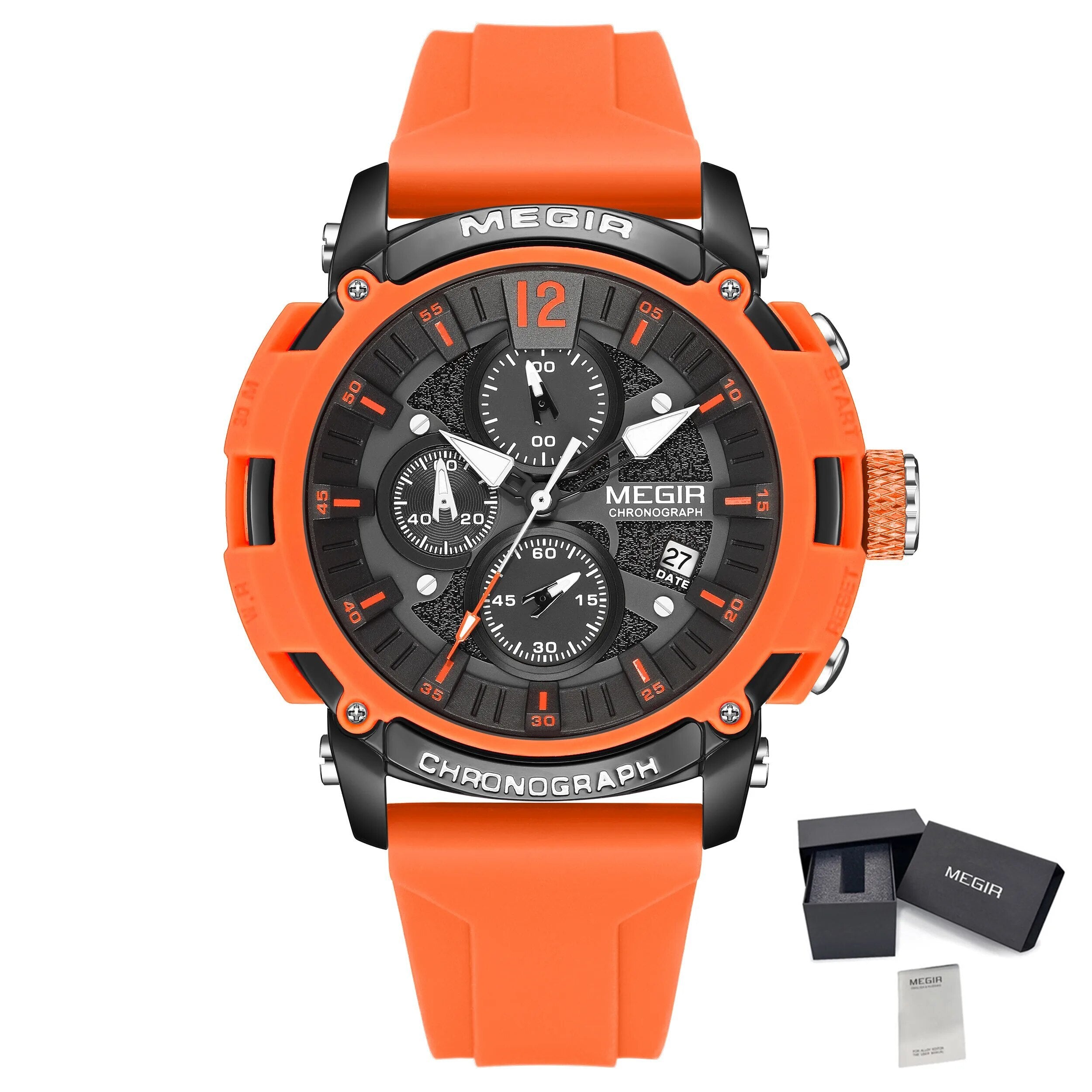 MEGIR Fashion Military Watch for Men Silicone Strap Sport Quartz Chronograph Waterproof Male Clock Wristwatch Reloj Hombre 2208