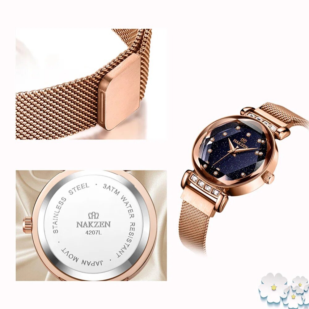 NAKZEN Women Diamond Elegant Starry Sky Watches Ladies Creative Roman Fashion Waterproof Quartz Watch Clock relogio feminino 4207
