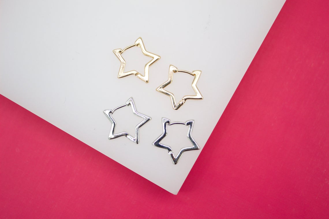 18K Gold Filled Slim Star Huggies (L211)