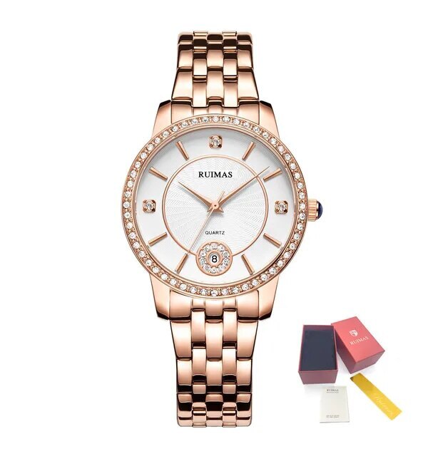 RUIMAS Luxury Women's Wrist Watch Top Brand Fashion Diamond Ladies Quartz Watches Stainless Steel Female Clock Reloj Mujer 556