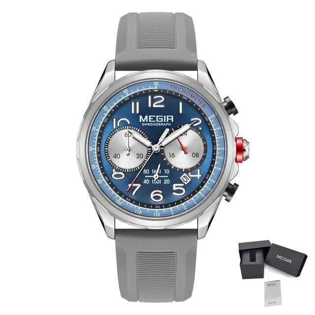 MEGIR Men Watches Luxury Quartz Wristwatch Gray Waterproof Military Sports Chronograph Silicone Strap Clock Montre Homme 2230