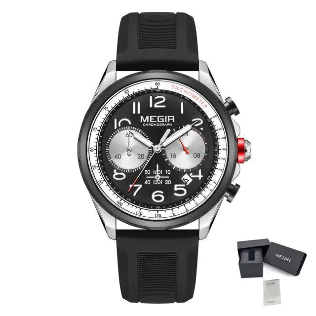 MEGIR Men Watches Luxury Quartz Wristwatch Gray Waterproof Military Sports Chronograph Silicone Strap Clock Montre Homme 2230