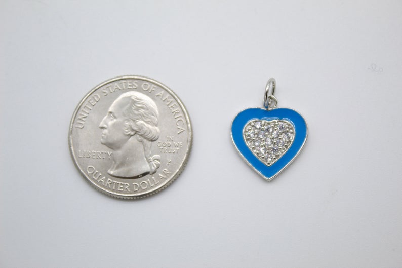 Dainty 18k Gold Fill Purple Blue Teal White Heart Charm CZ Micro Pave Heart