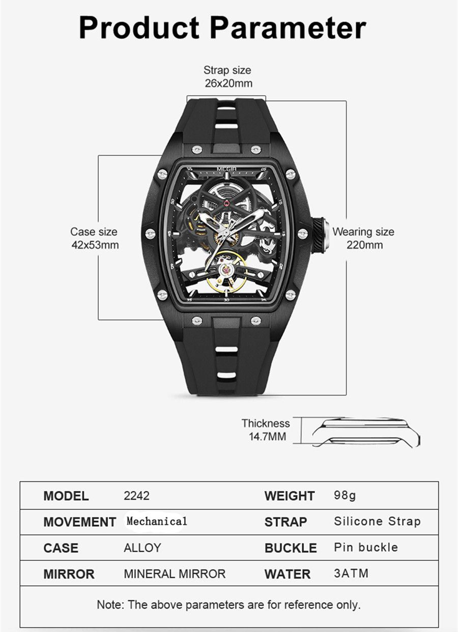 MEGIR Original Fashion Men Watches Automatic Mechanical Watch Steel Case Sport Skeleton Dial Wristwatch Waterproof Clock Reloj Hombre 2242