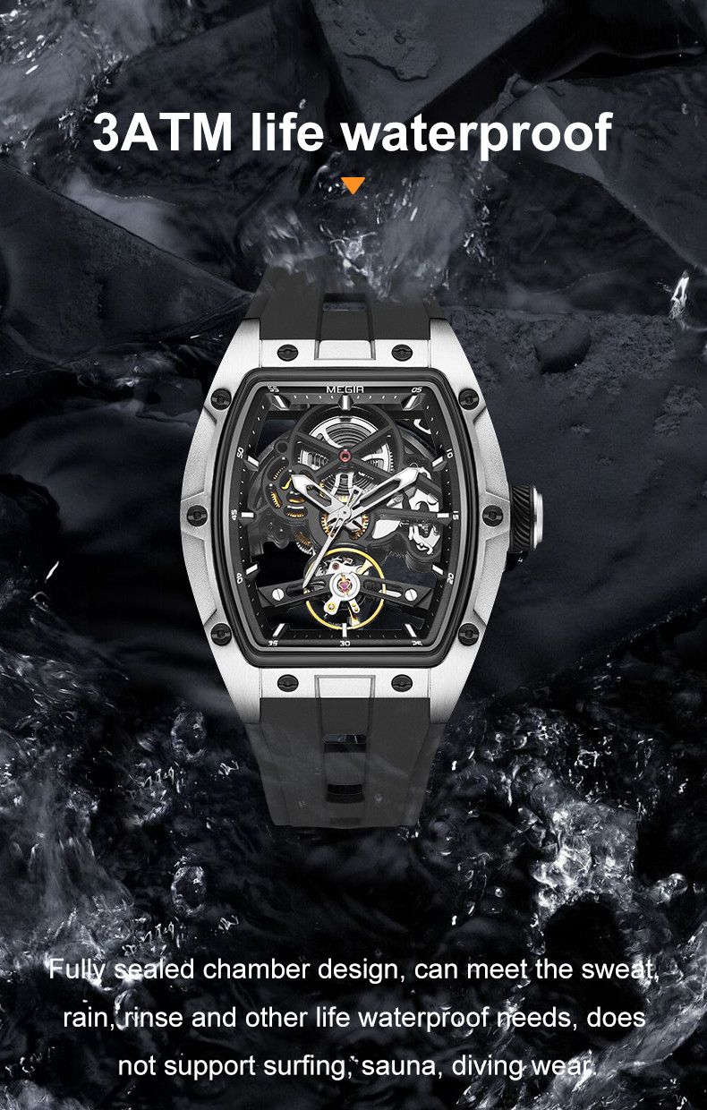 MEGIR Original Fashion Men Watches Automatic Mechanical Watch Steel Case Sport Skeleton Dial Wristwatch Waterproof Clock Reloj Hombre 2242