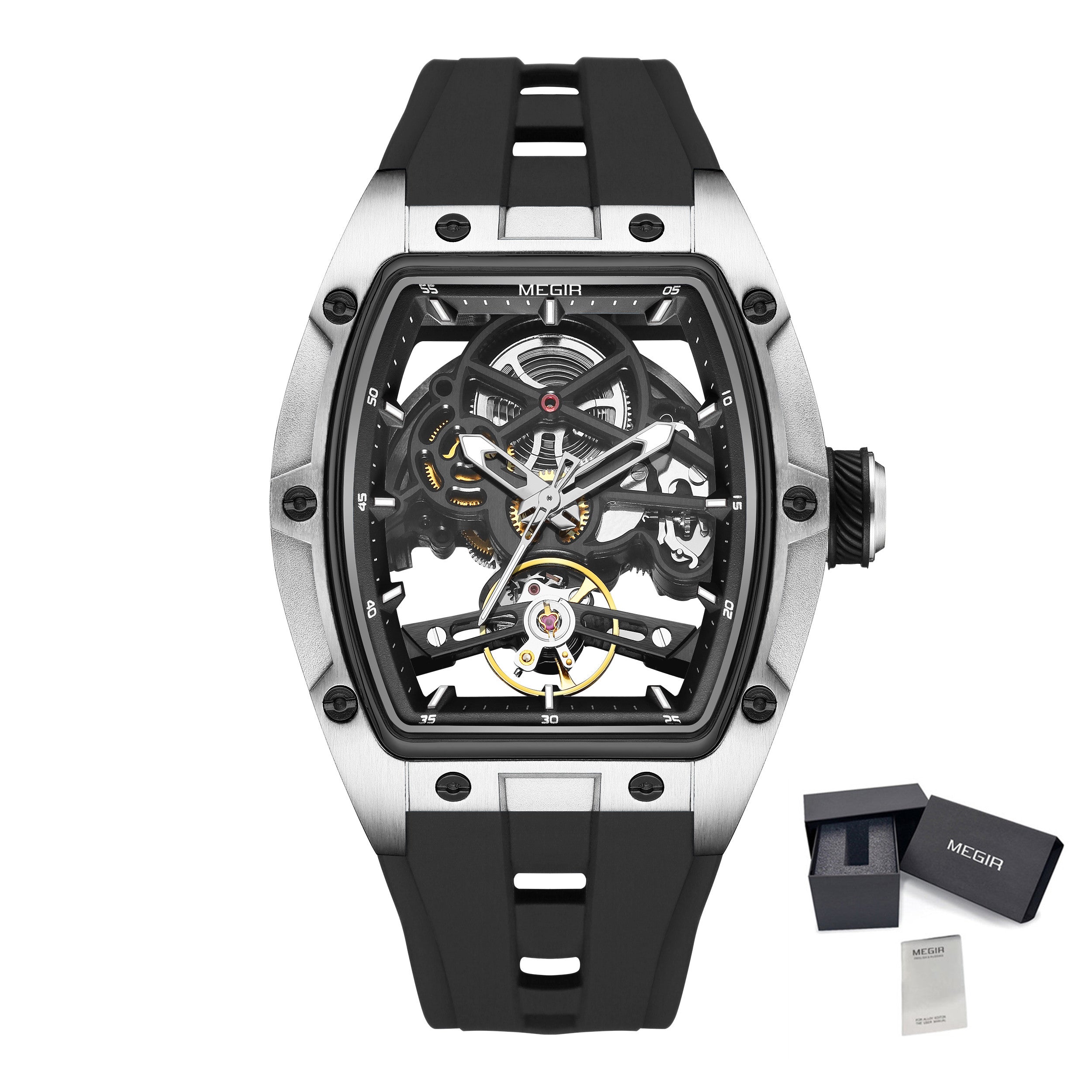 MEGIR Original Fashion Men Watches Automatic Mechanical Watch Steel Case Sport Skeleton Dial Wristwatch Waterproof Clock Reloj Hombre 2242