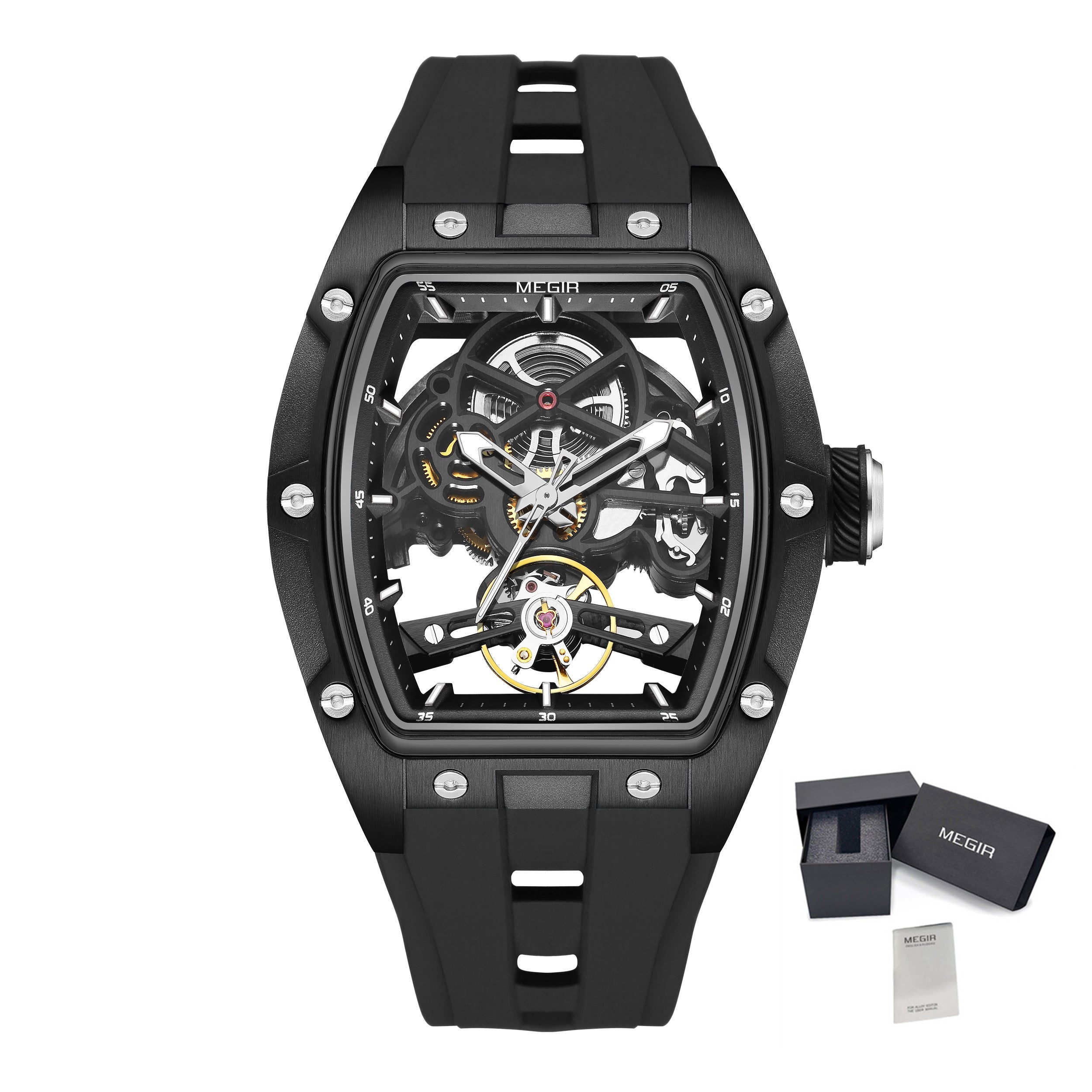 MEGIR Original Fashion Men Watches Automatic Mechanical Watch Steel Case Sport Skeleton Dial Wristwatch Waterproof Clock Reloj Hombre 2242