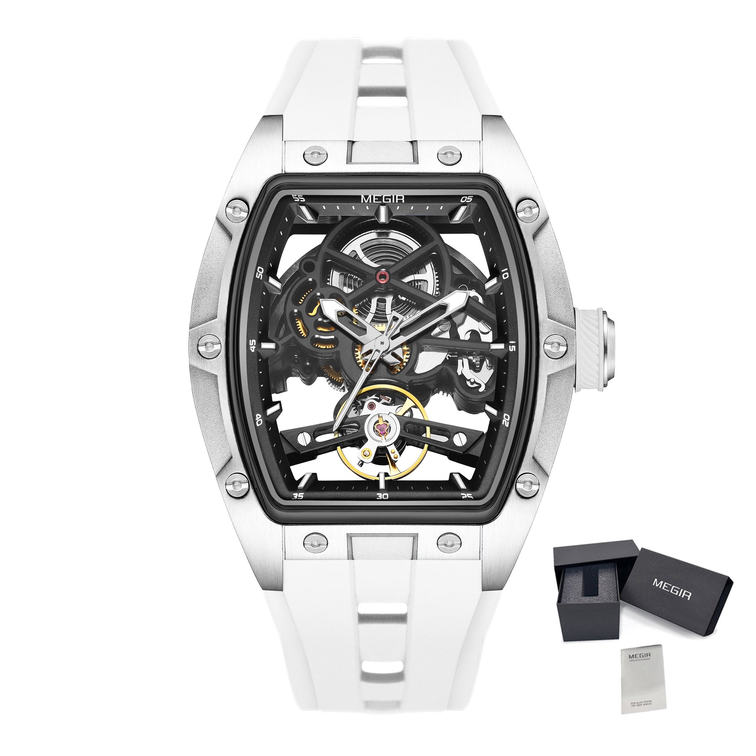MEGIR Original Fashion Men Watches Automatic Mechanical Watch Steel Case Sport Skeleton Dial Wristwatch Waterproof Clock Reloj Hombre 2242