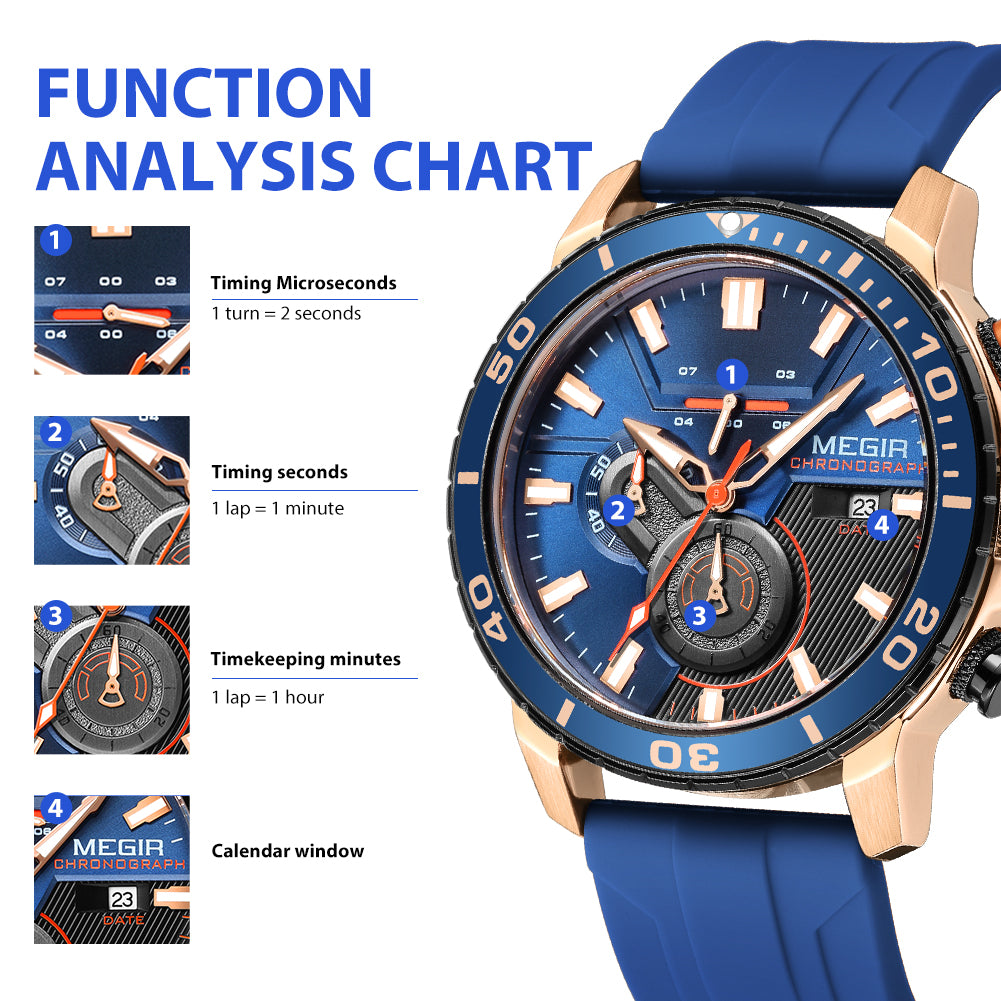 MEGIR Luxury Military Watches for Men Fashion Sport Quartz Wristwatch Waterproof Silicone Band Male Clock Chronograph with Date 2224