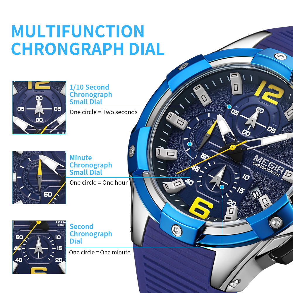 MEGIR Men's Chronograph Original Top Luxury Sports Military Watches for Men Date Luminous Wristwatches Clock Relogio Masculino 2161