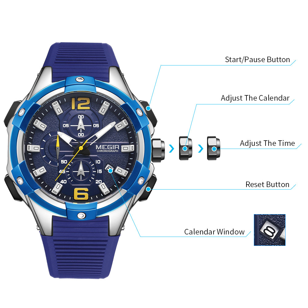 MEGIR Men's Chronograph Original Top Luxury Sports Military Watches for Men Date Luminous Wristwatches Clock Relogio Masculino 2161