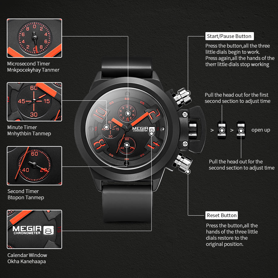 MEGIR Men Watches Luxury Fashion Sport Military Chronograph Luminous Date Quartz Wristwatch Clock Big Dial Relogio Masculino 2002