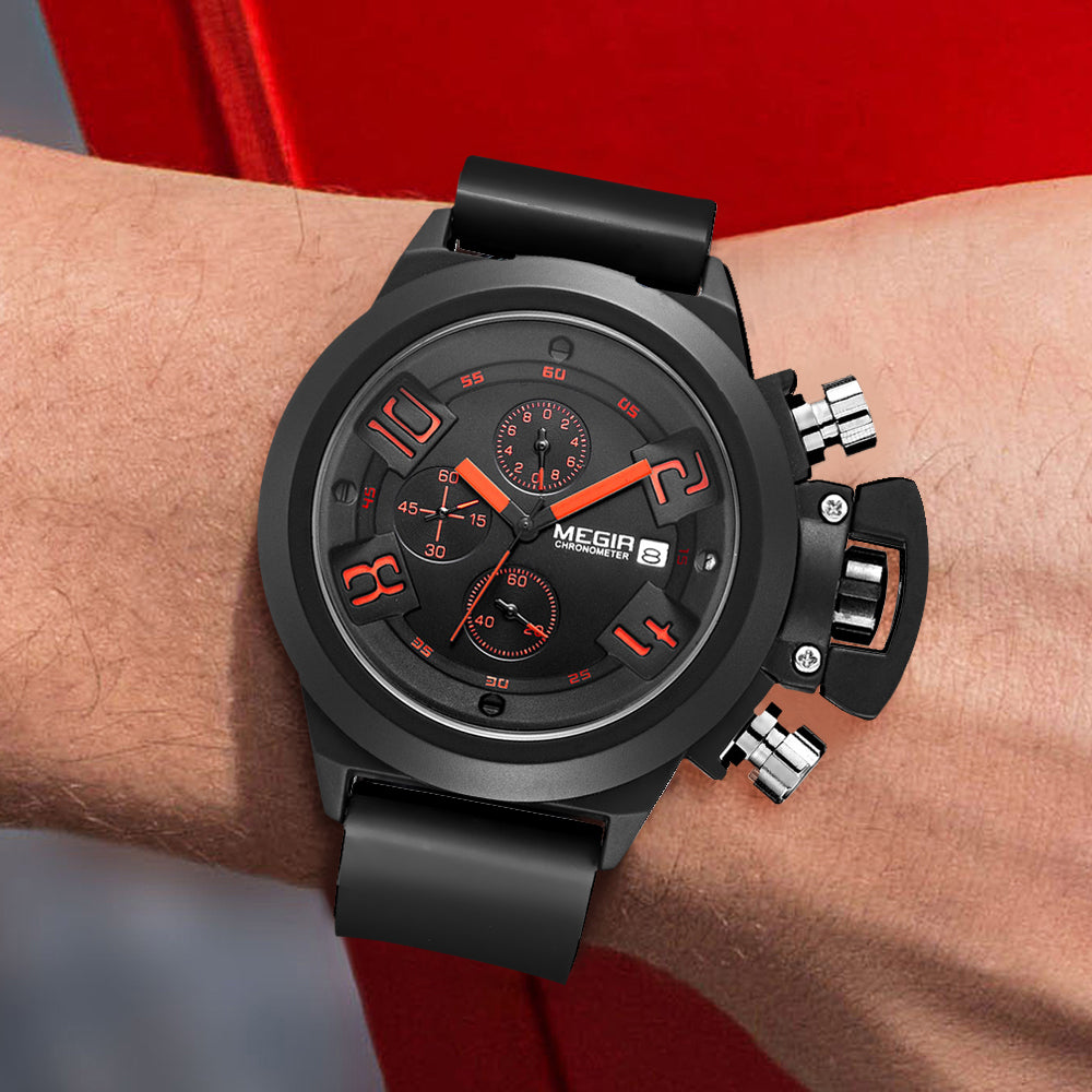 MEGIR Men Watches Luxury Fashion Sport Military Chronograph Luminous Date Quartz Wristwatch Clock Big Dial Relogio Masculino 2002