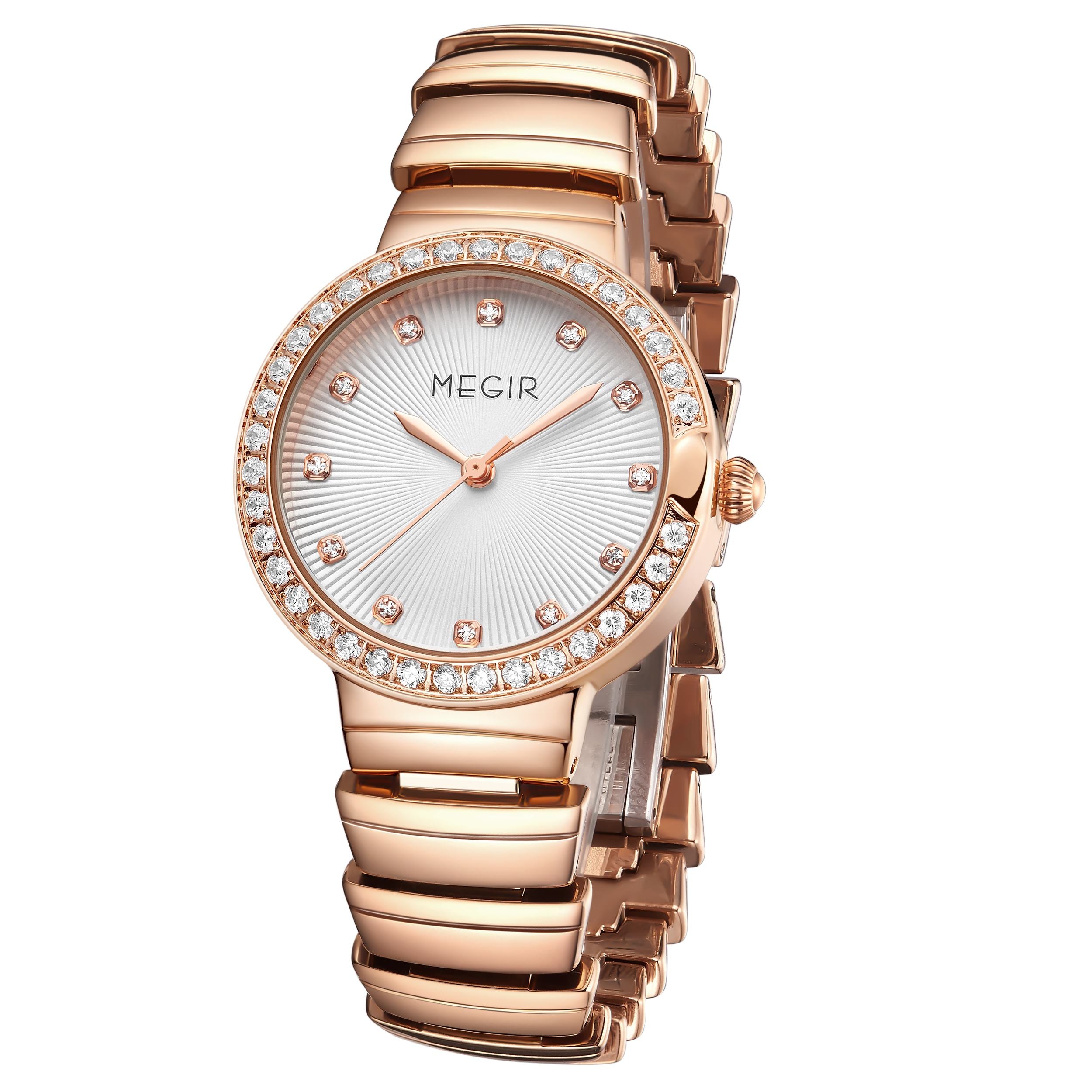 MEGIR Luxury Stainless Steel Strap Watches for Women Fashion Casual Quartz WristWatch Ladies Big Dial Dress Clock Reloj Hombre 7010