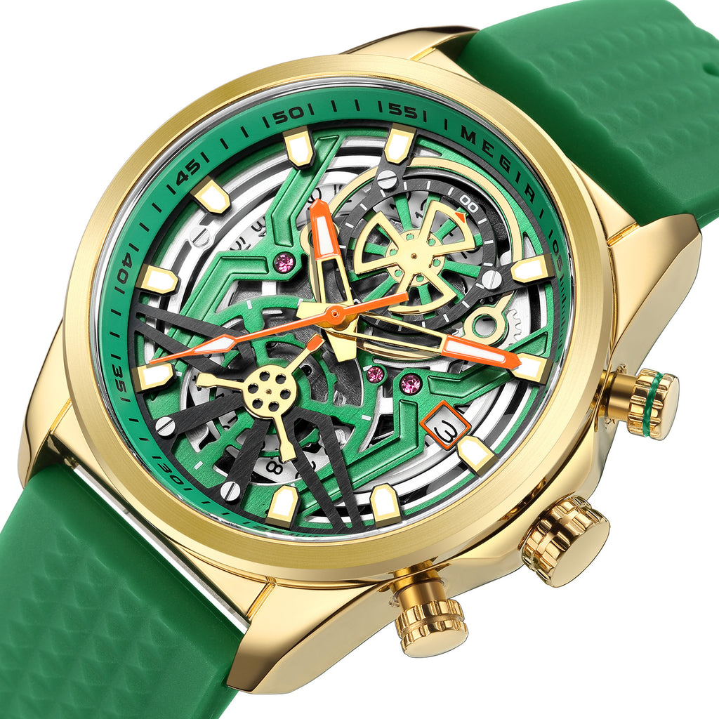 MEGIR Men's Watch Chronograph Fashion Quartz Wristwatch Waterproof Luminous Sports Military Watches Clock with Auto Date 2235