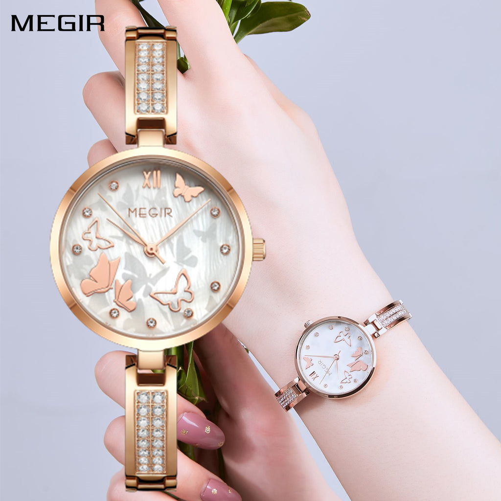 MEGIR Watch for Women Luxury Diamond Ladies Quartz Wristwatches Steel Women Bracelet Watches Female Dress Clock Relogio Feminino 7018