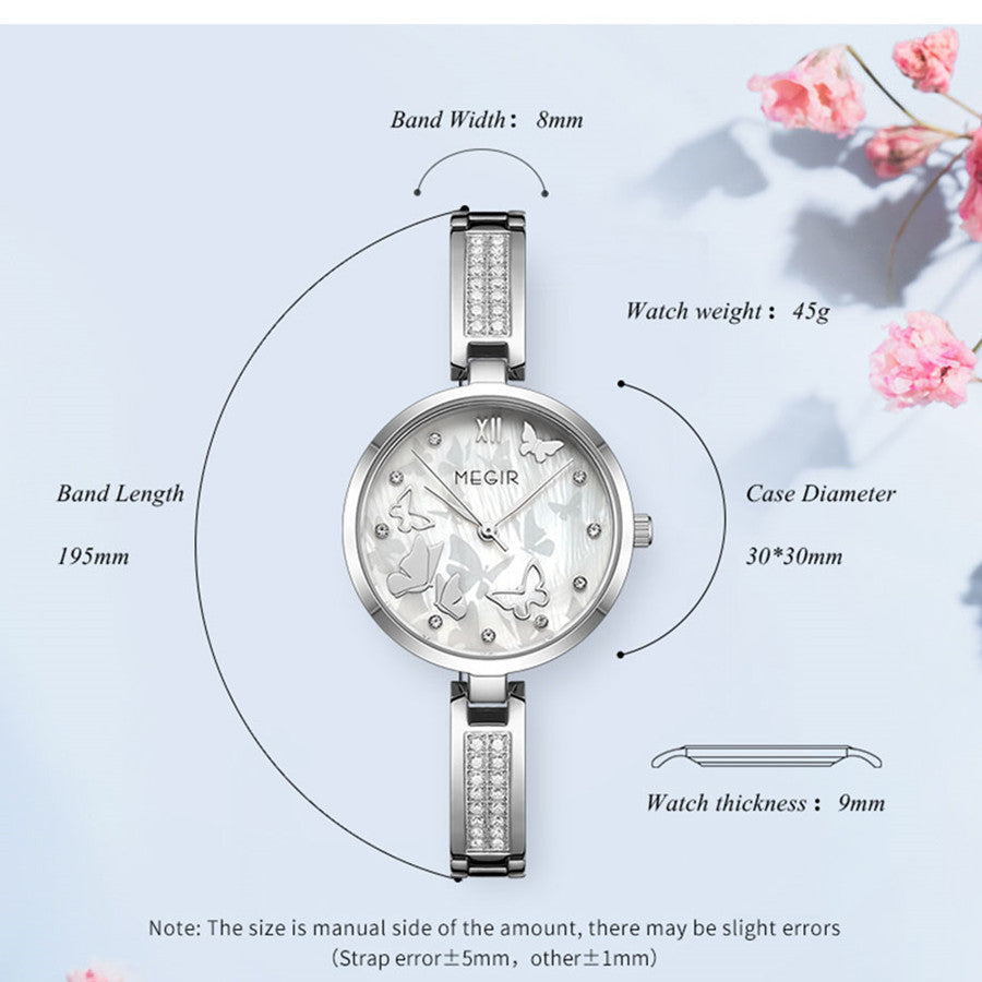 MEGIR Watch for Women Luxury Diamond Ladies Quartz Wristwatches Steel Women Bracelet Watches Female Dress Clock Relogio Feminino 7018