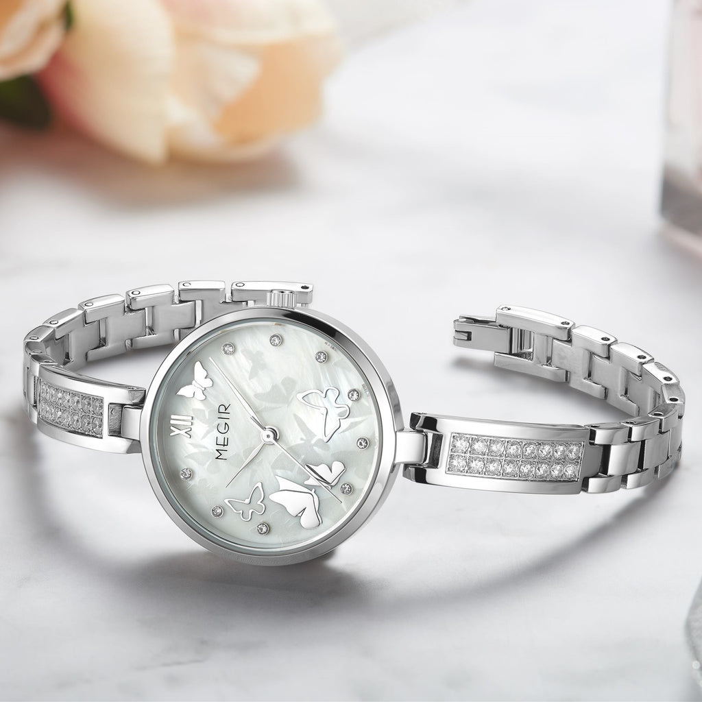 MEGIR Watch for Women Luxury Diamond Ladies Quartz Wristwatches Steel Women Bracelet Watches Female Dress Clock Relogio Feminino 7018