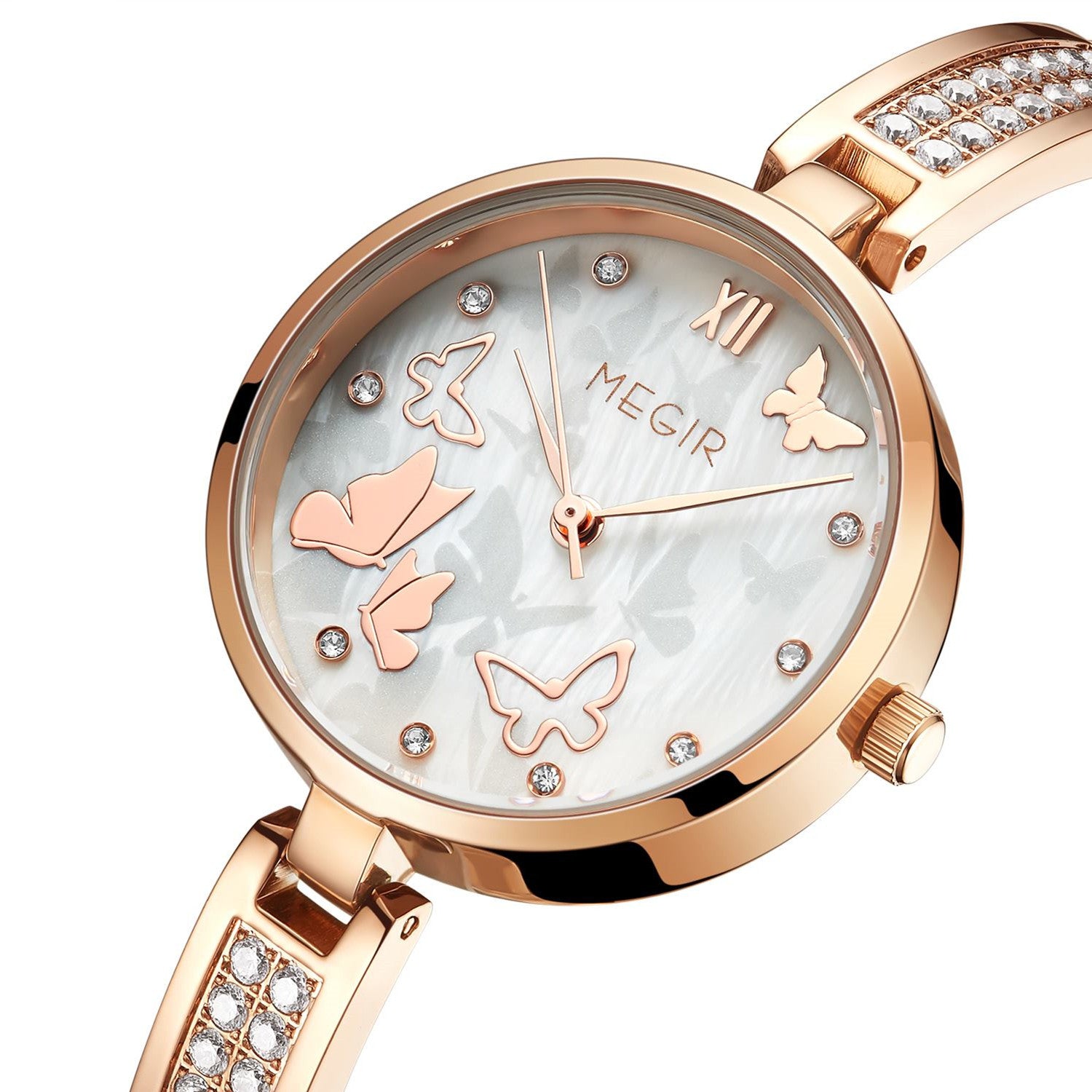 MEGIR Watch for Women Luxury Diamond Ladies Quartz Wristwatches Steel Women Bracelet Watches Female Dress Clock Relogio Feminino 7018