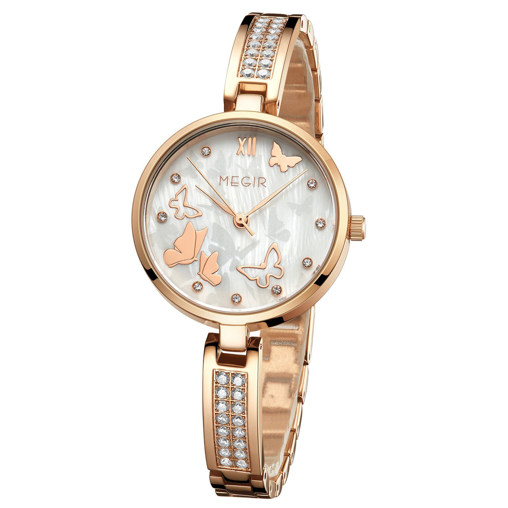 MEGIR Watch for Women Luxury Diamond Ladies Quartz Wristwatches Steel Women Bracelet Watches Female Dress Clock Relogio Feminino 7018