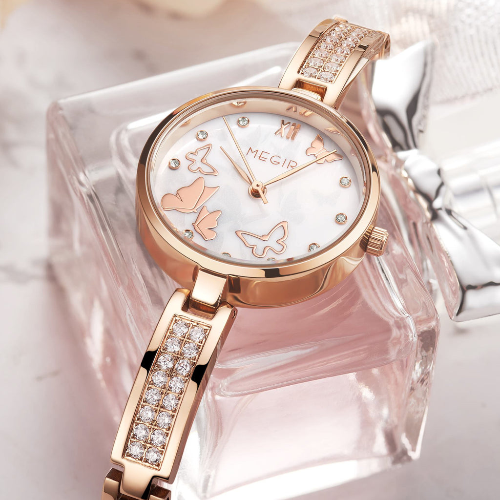 MEGIR Watch for Women Luxury Diamond Ladies Quartz Wristwatches Steel Women Bracelet Watches Female Dress Clock Relogio Feminino 7018