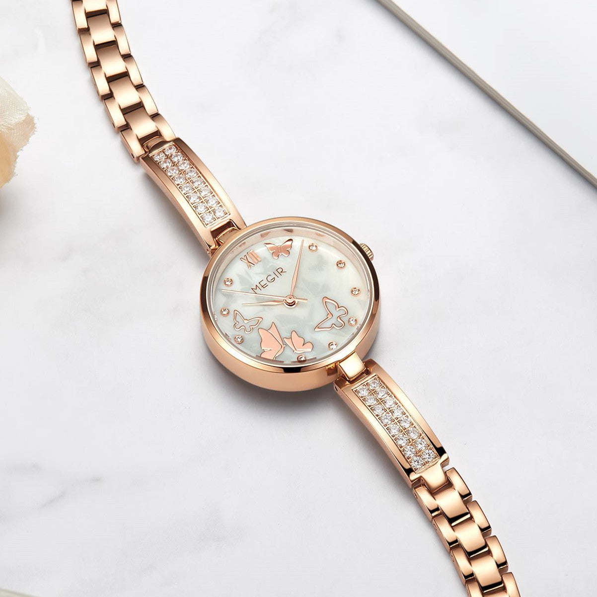 MEGIR Watch for Women Luxury Diamond Ladies Quartz Wristwatches Steel Women Bracelet Watches Female Dress Clock Relogio Feminino 7018